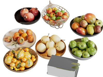 现代果篮 苹果 梨 石榴 橘子 柿子 水果食物 摆件组合