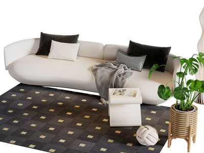 现代奶油风多人沙发 边几3d模型 现代奶油风多人沙发 边几