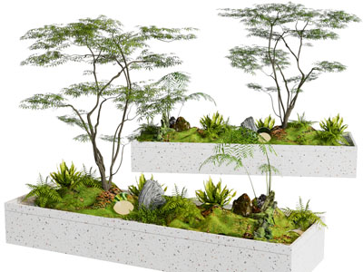 现代花坛花草树木石头景观园艺小品