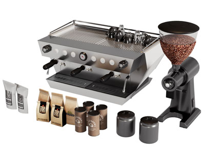 现代商用咖啡机 磨豆机 咖啡豆 摆件组合3d模型 现代商用咖啡机 磨豆机 咖啡豆 摆件组合