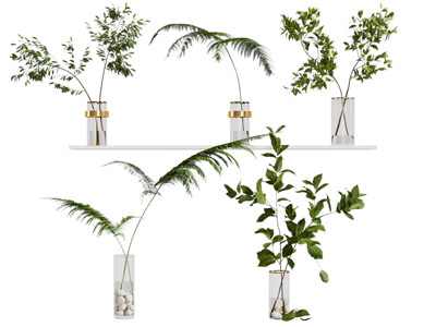 现代玻璃花瓶花卉3d模型 现代玻璃花瓶花卉