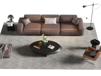 现代多人沙发 休闲椅子和茶几组合