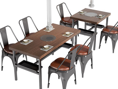 工业风loft火锅店餐桌椅组合3d模型 工业风loft火锅店餐桌椅组合