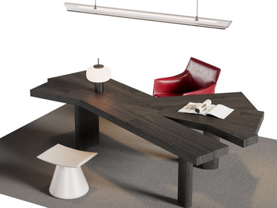 现代异形书桌椅组合3d模型 现代异形书桌椅组合