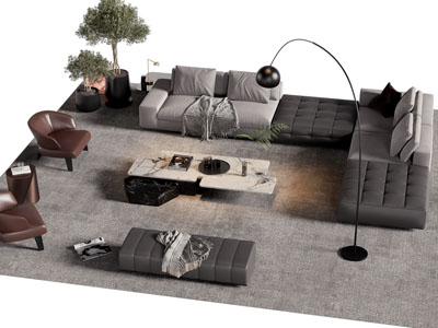 现代转角多人沙发 休闲椅子和茶几组合