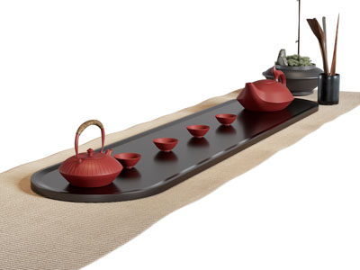 新中式茶盘 茶壶 茶杯 茶具杯子3d模型 新中式茶盘 茶壶 茶杯 茶具杯子