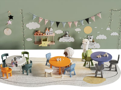 现代幼儿园儿童桌椅组合 手工娱乐桌3d模型 现代幼儿园儿童桌椅组合 手工娱乐桌