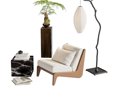 侘寂风休闲椅子 边几