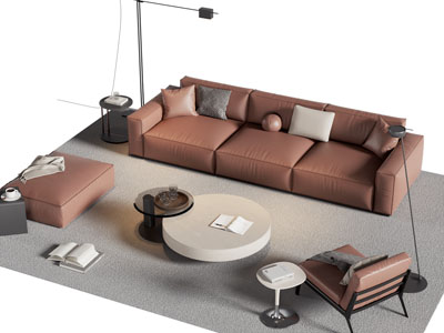 现代多人沙发 沙发凳子 茶几组合