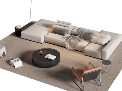 现代布艺双向多人沙发 休闲椅子和茶几组合