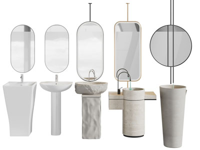 现代立式洗手台 镜子