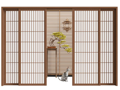 新中式中古风推拉门3d模型 新中式中古风推拉门