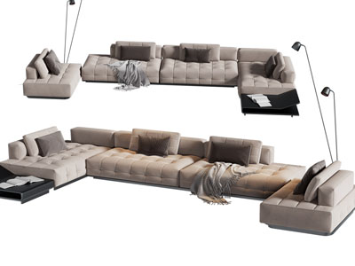 现代转角多人沙发 单人沙发和茶几组合