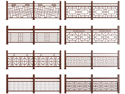 新中式实木栏杆 围栏 护栏3d模型 新中式实木栏杆 围栏 护栏