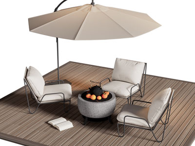 现代户外遮阳伞 休闲椅子 围炉煮茶