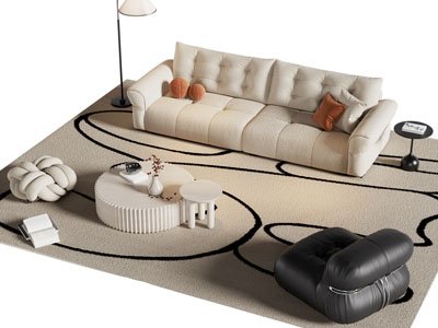 现代布艺双人沙发 懒人沙发和茶几组合