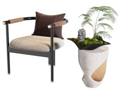 新中式休闲椅子 扶手椅子 边几