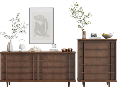 侘寂风中古风玄关柜 边柜3d模型 侘寂风中古风玄关柜 边柜