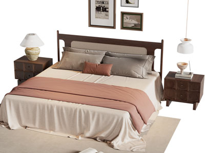 侘寂风中古风双人床 床头柜