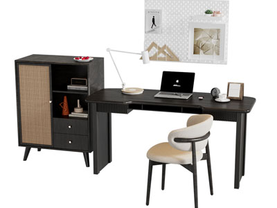 侘寂风书桌椅组合 边柜3d模型 侘寂风书桌椅组合 边柜