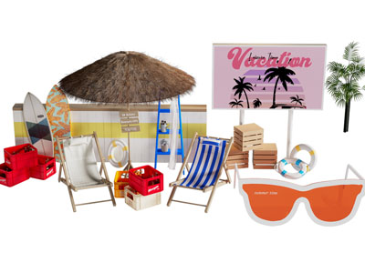 现代夏季遮阳棚 休闲椅子美陈 摆件组合 户外装置3d模型 现代夏季遮阳棚 休闲椅子美陈 摆件组合 户外装置