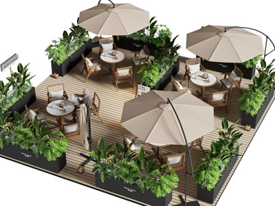 现代庭院遮阳伞 露台餐桌椅组合3d模型 现代庭院遮阳伞 露台餐桌椅组合