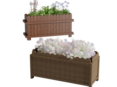 现代实木花箱花卉花草盆景盆栽植物3d模型 现代实木花箱花卉花草盆景盆栽植物