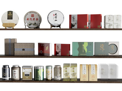 新中式茶饼 茶罐 礼盒 摆件组合3d模型 新中式茶饼 茶罐 礼盒 摆件组合