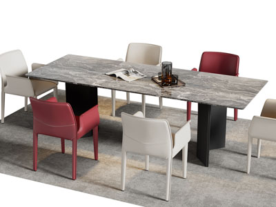 现代长方形餐桌椅组合3d模型 现代长方形餐桌椅组合