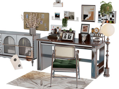 法式书桌椅组合 边柜3d模型 法式书桌椅组合 边柜