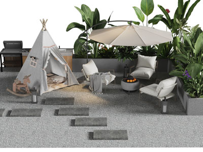 现代庭院遮阳伞 帐篷 休闲椅子