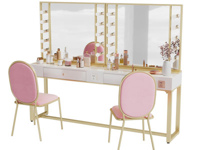 现代轻奢梳妆台 化妆桌椅组合3d模型 现代轻奢梳妆台 化妆桌椅组合