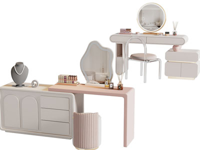 现代奶油风化妆 梳妆台3d模型 现代奶油风化妆 梳妆台