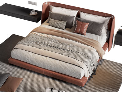 现代双人床 床头柜