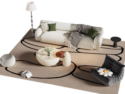 现代奶油风多人沙发 懒人沙发和茶几组合