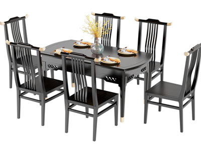 新中式餐桌椅组合3d模型 新中式餐桌椅组合