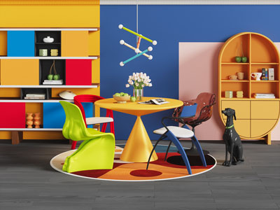 现代多巴胺餐桌椅组合 边柜3d模型 现代多巴胺餐桌椅组合 边柜