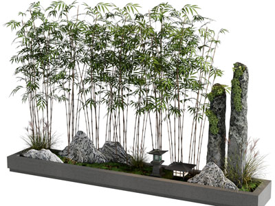 新中式花坛假山 竹子 景观园艺小品