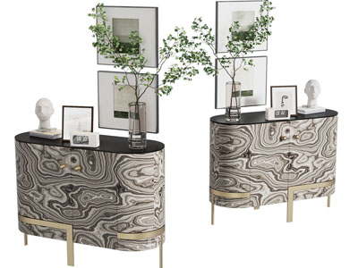 现代玄关柜 挂画 摆件组合3d模型 现代玄关柜 挂画 摆件组合