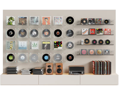 现代黑胶唱片置物架 墙饰 摆件组合3d模型 现代黑胶唱片置物架 墙饰 摆件组合