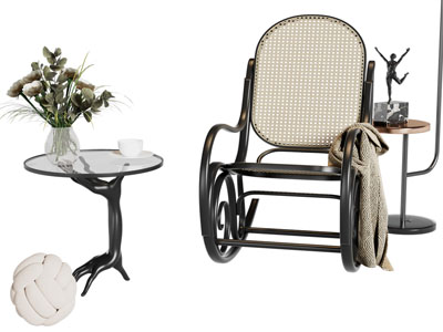 法式休闲椅子 摇椅 边几