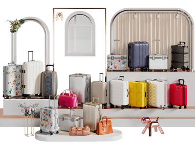 现代行李箱展览展示 美陈 摆件组合3d模型 现代行李箱展览展示 美陈 摆件组合