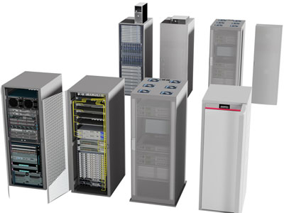 现代机房设备 机柜组3d模型 现代机房设备 机柜组