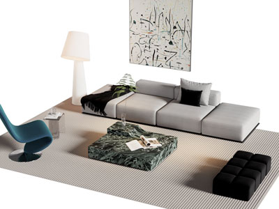 现代多人沙发 沙发凳子和茶几组合