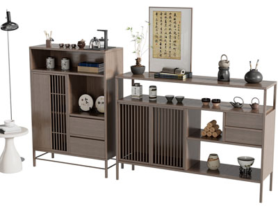 新中式中古风玄关柜 餐边柜 茶饼 茶壶 茶水柜3d模型 新中式中古风玄关柜 餐边柜 茶饼 茶壶 茶水柜