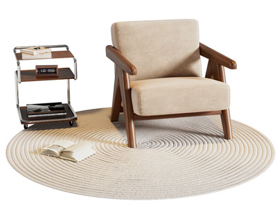 现代单人沙发 边几