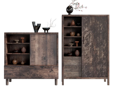 侘寂风中古风玄关柜 边柜3d模型 侘寂风中古风玄关柜 边柜