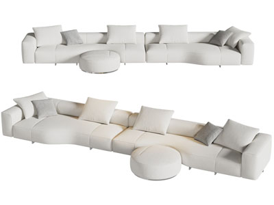 现代奶油风多人沙发3d模型 现代奶油风多人沙发