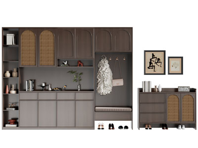 侘寂风中古风玄关鞋柜 玄关柜3d模型 侘寂风中古风玄关鞋柜 玄关柜