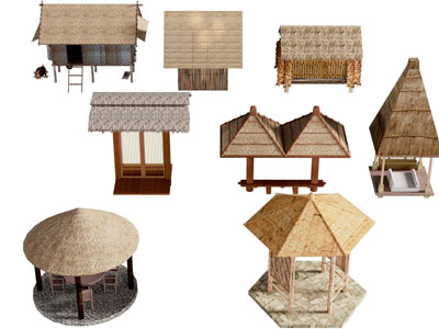 现代茅草棚 茅草亭子 茅草屋顶房子